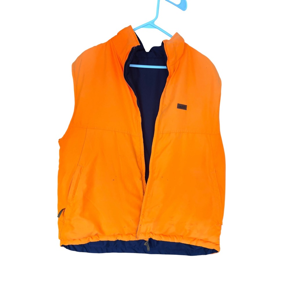 WOOLRICH Men's Vintage Reversible Blaze Orange Black Hunting Vest - Thermore Lg